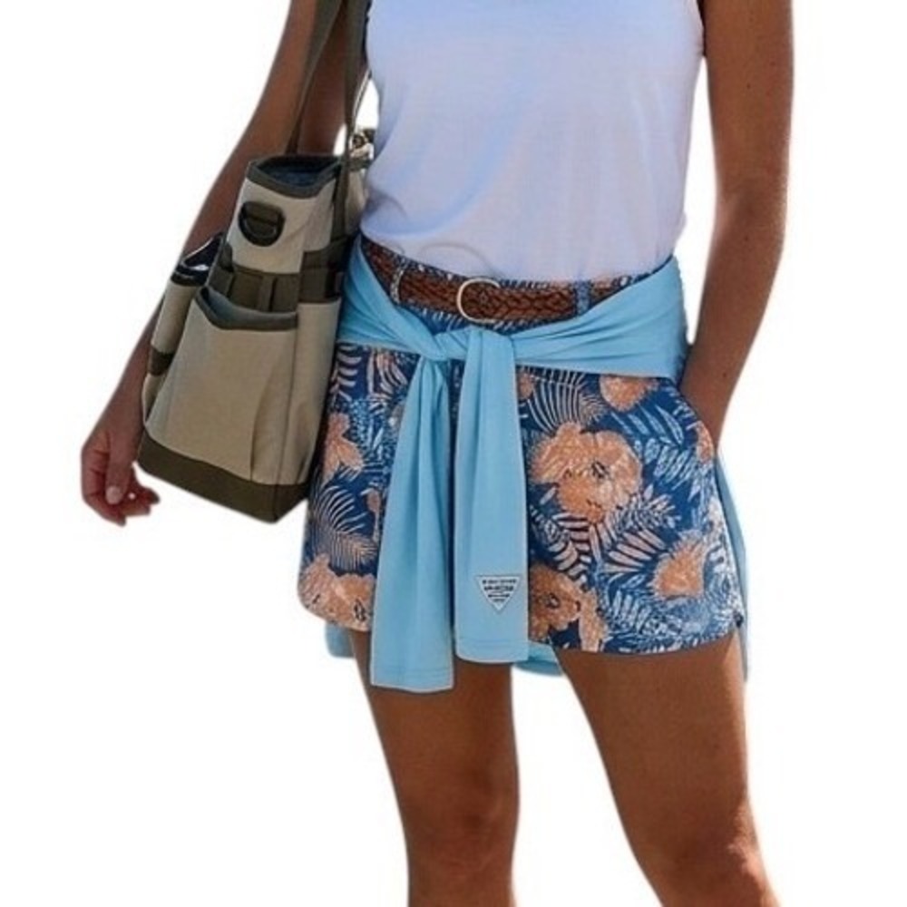 Columbia PFG Women's Floral Print Athletic Shorts Size S Blue‎ Orange
